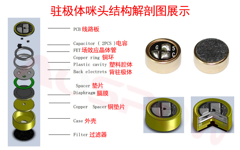 驻极体咪头结构解剖图展示